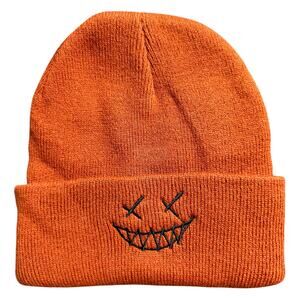 Knitted Woven Brown Scary Smiley Face Beanie Mens OS - Punk Skater Preppy Casual
